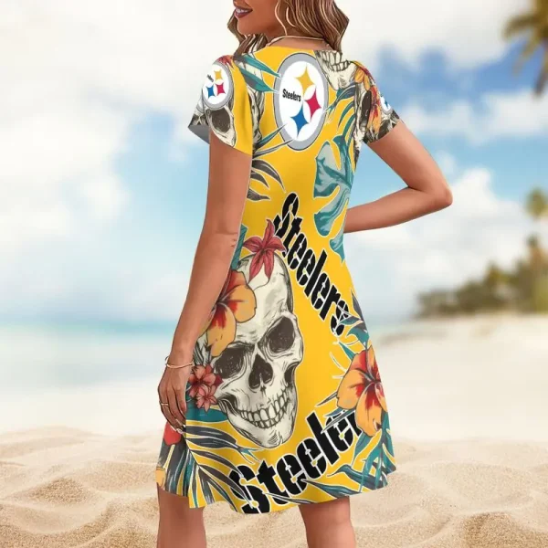 Pittsburgh Steelers A-Line with Pockets Mini Short Sleeve Dress - Image 2