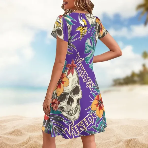 Minnesota Vikings A-Line with Pockets Mini Short Sleeve Dress - Image 2