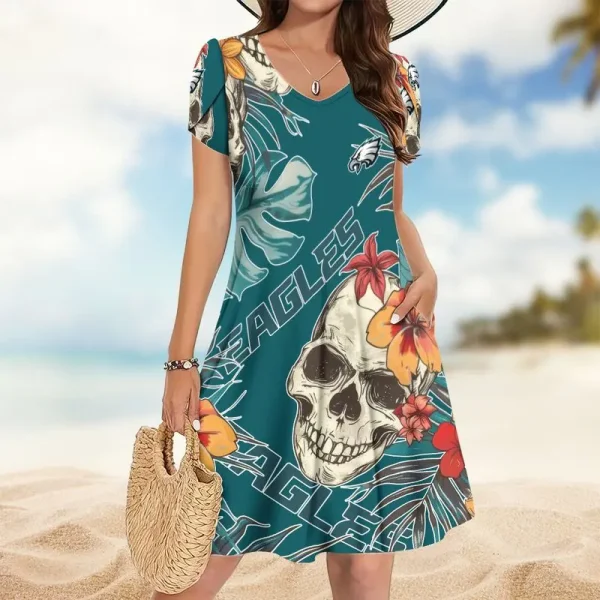 Philadelphia Eagles A-Line with Pockets Mini Short Sleeve Dress