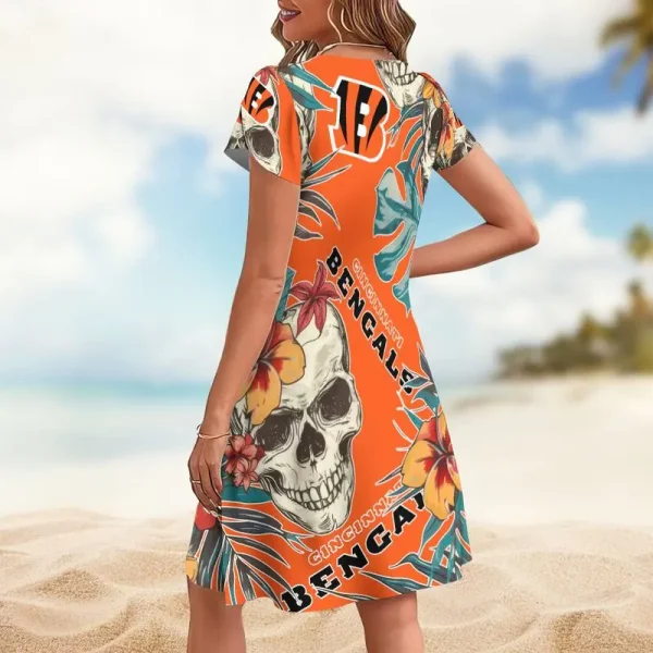 Cincinnati Bengals A-Line with Pockets Mini Short Sleeve Dress - Image 2