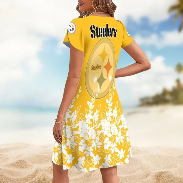 Pittsburgh Steelers A-Line with Pockets Mini Short Sleeve Dress - Image 2