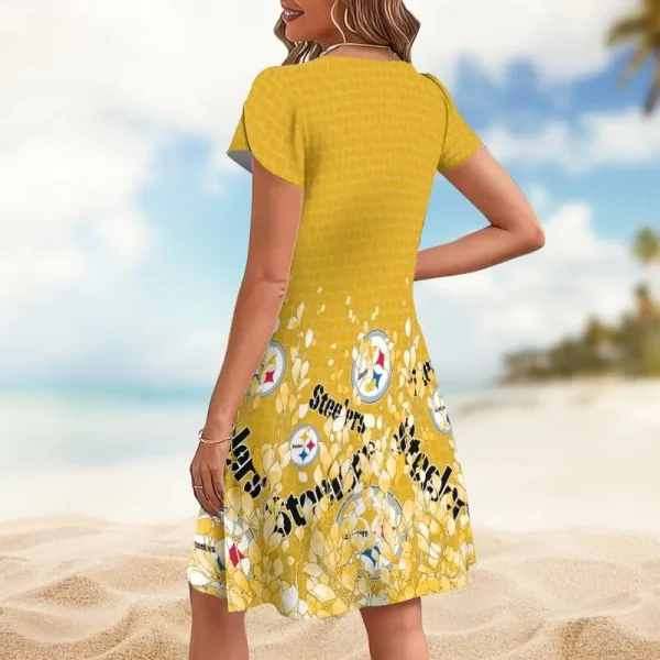 Pittsburgh Steelers A-Line with Pockets Mini Short Sleeve Dress - Image 2