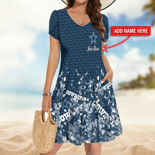 Dallas Cowboys A-Line with Pockets Mini Short Sleeve Dress