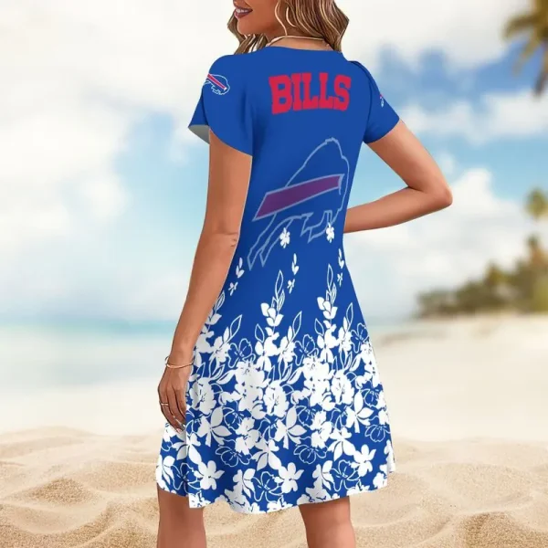 Buffalo Bills A-Line with Pockets Mini Short Sleeve Dress - Image 2