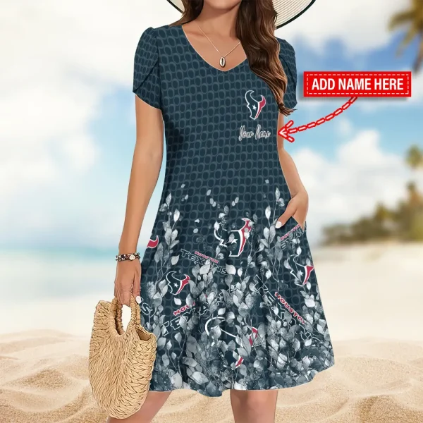 Houston Texans A-Line with Pockets Mini Short Sleeve Dress