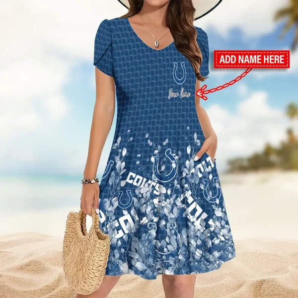 Indianapolis Colts A-Line with Pockets Mini Short Sleeve Dress
