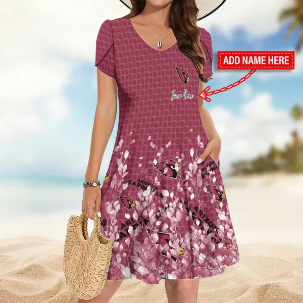 Arizona Cardinals A-Line with Pockets Mini Short Sleeve Dress