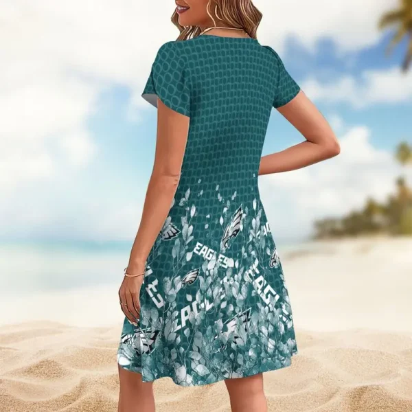Philadelphia Eagles A-Line with Pockets Mini Short Sleeve Dress - Image 2