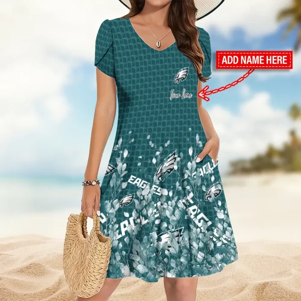 Philadelphia Eagles A-Line with Pockets Mini Short Sleeve Dress