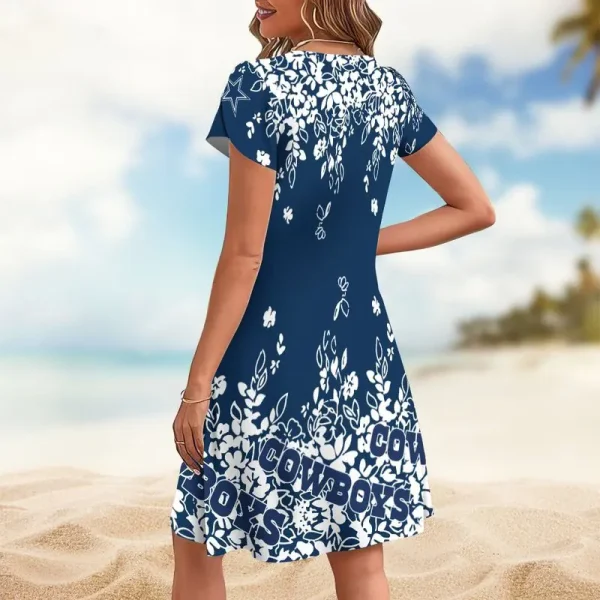 Dallas Cowboys A-Line with Pockets Mini Short Sleeve Dress - Image 2