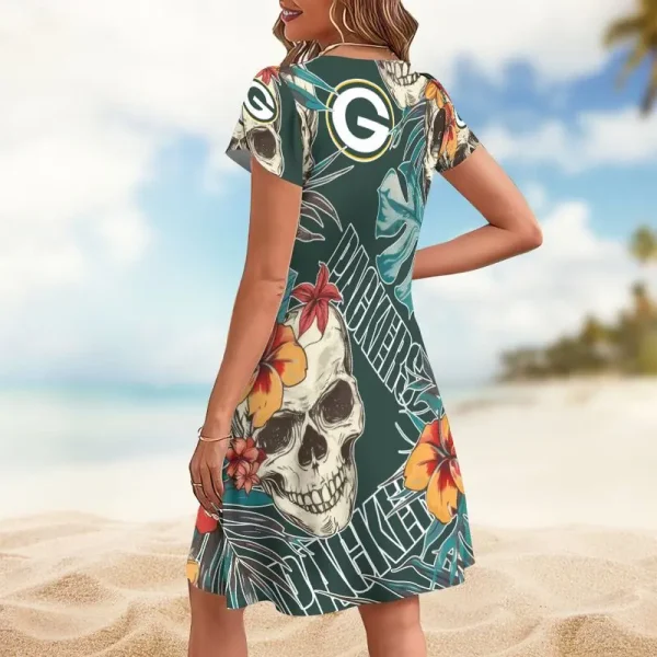 Green Bay Packers A-Line with Pockets Mini Short Sleeve Dress - Image 2