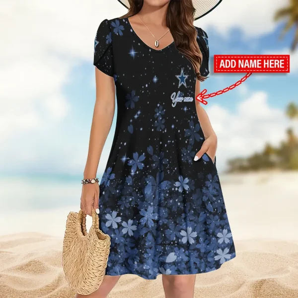 Dallas Cowboys A-Line with Pockets Mini Short Sleeve Dress