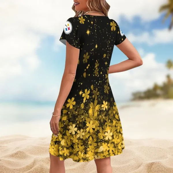 Pittsburgh Steelers A-Line with Pockets Mini Short Sleeve Dress - Image 2