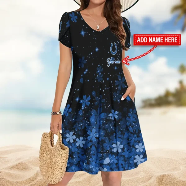 Indianapolis Colts A-Line with Pockets Mini Short Sleeve Dress