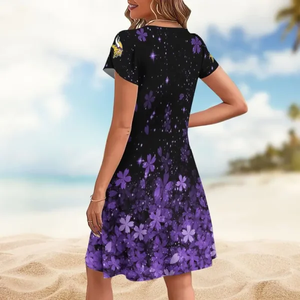 Minnesota Vikings A-Line with Pockets Mini Short Sleeve Dress - Image 2