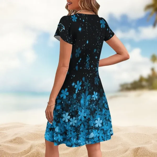 Carolina Panthers A-Line with Pockets Mini Short Sleeve Dress - Image 2