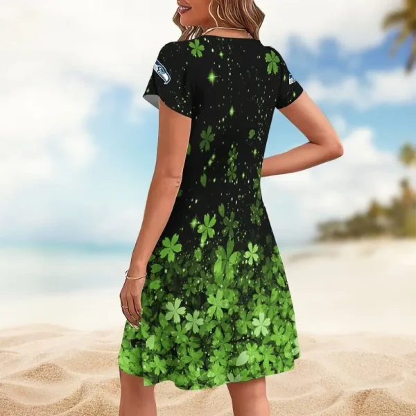 Seattle Seahawks A-Line with Pockets Mini Short Sleeve Dress - Image 2