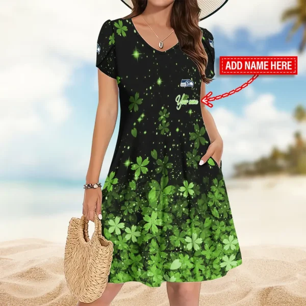 Seattle Seahawks A-Line with Pockets Mini Short Sleeve Dress