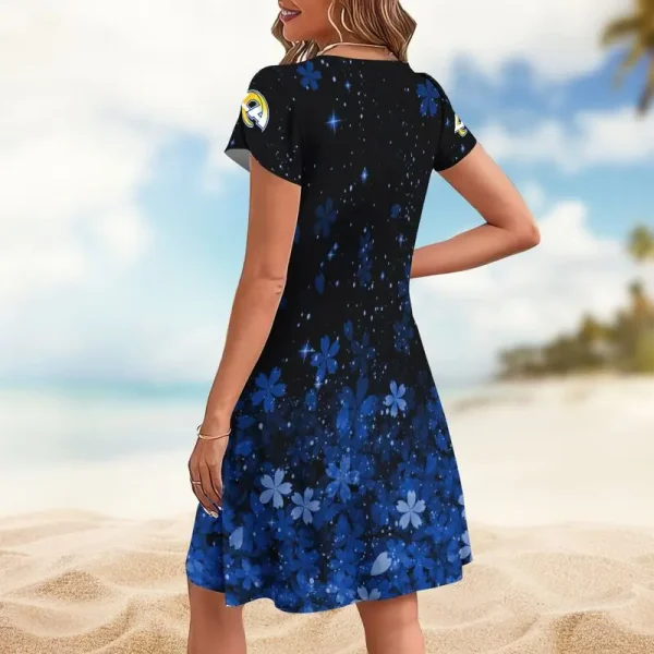 Los Angeles Rams A-Line with Pockets Mini Short Sleeve Dress - Image 2