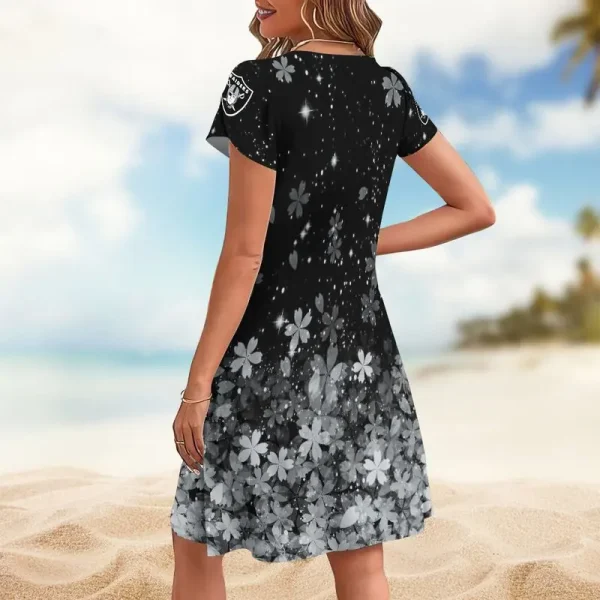 Las Vegas Raiders A-Line with Pockets Mini Short Sleeve Dress - Image 2