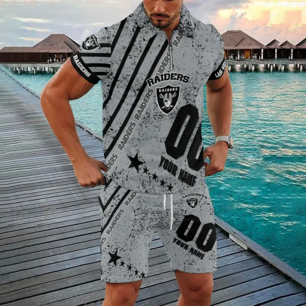 Las Vegas Raiders NFL New2025 Quarter Zip Polo and Short AZPLZ612