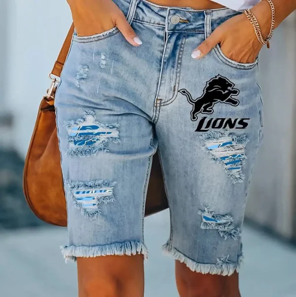 Detroit Lions Jeans Shorts Women's Knee-Length Summer