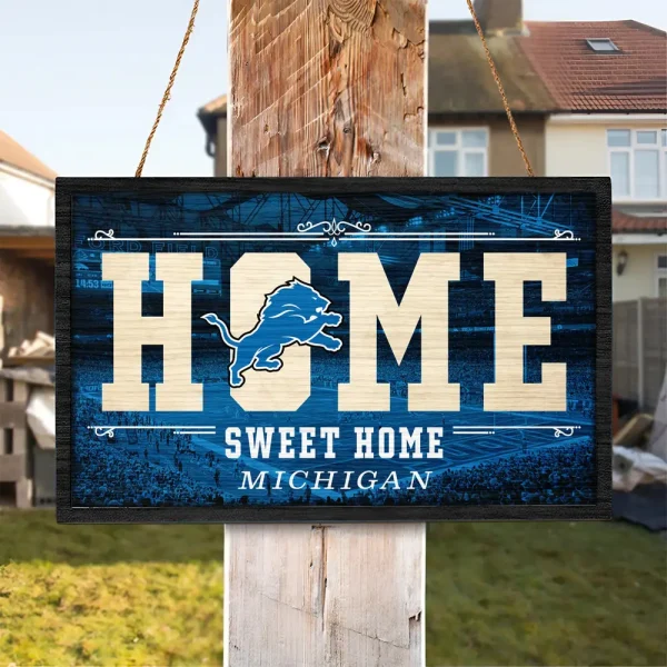 Detroit Lions Rectangle Wood Sign