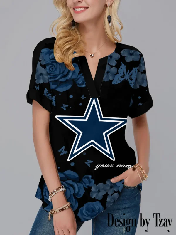 Dallas Cowboys Women's Short Sleeve Shirts Henley Dressy Casual Summer Tops 2025 Trendy AZSSV297
