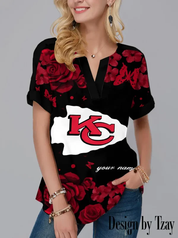 Kansas City Chiefs Women's Short Sleeve Shirts Henley Dressy Casual Summer Tops 2025 Trendy AZSSV304
