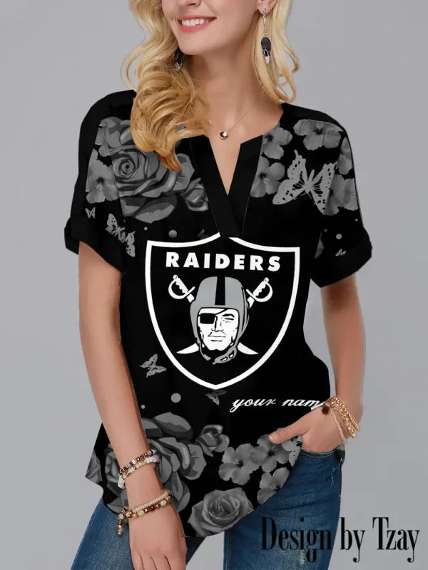 Las Vegas Raiders Women's Short Sleeve Shirts Henley Dressy Casual Summer Tops 2025 Trendy AZSSV305