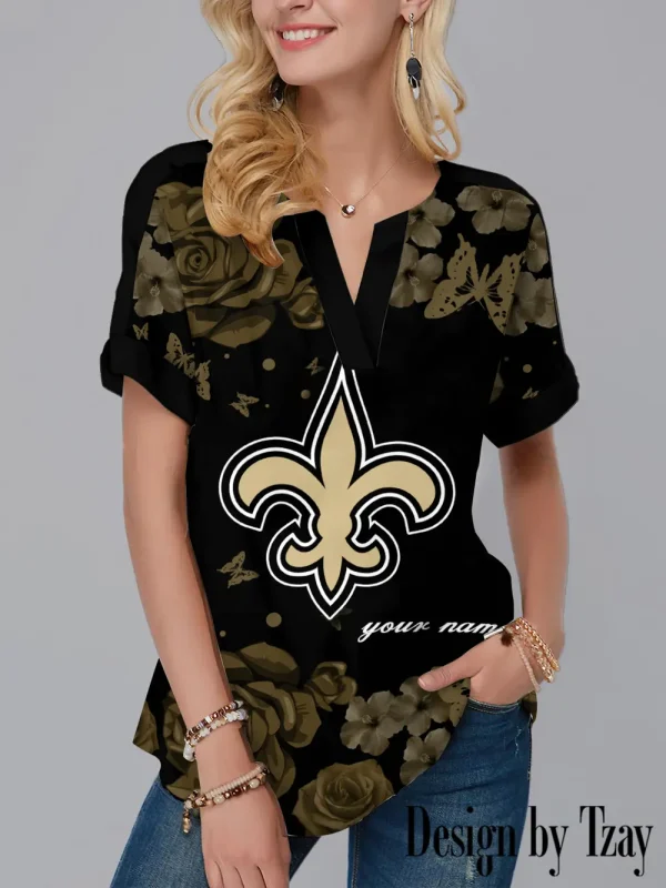 New Orleans Saints Women's Short Sleeve Shirts Henley Dressy Casual Summer Tops 2025 Trendy AZSSV310