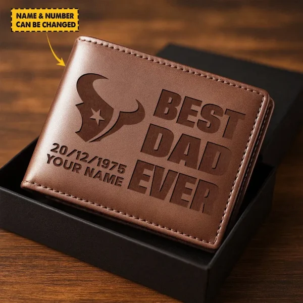 Houston Texans Best Dad Ever Men Wallet Custom Any Name And Date Gift For Father's Day