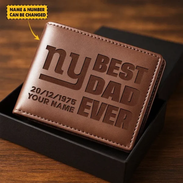 New York Giants Best Dad Ever Men Wallet Custom Any Name And Date Gift For Father's Day