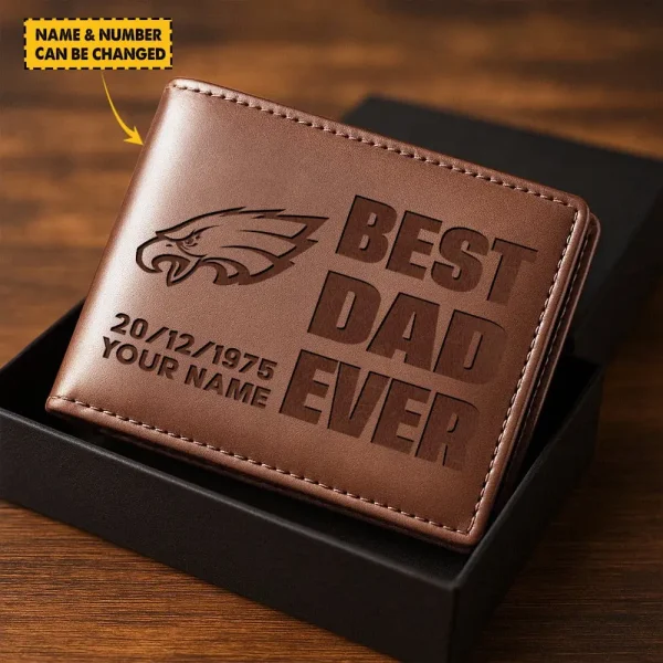 Philadelphia Eagles Best Dad Ever Men Wallet Custom Any Name And Date Gift For Father's Day