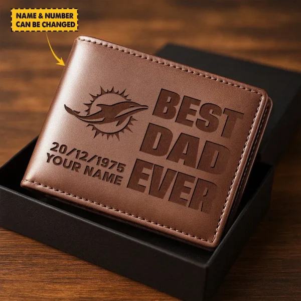 Miami Dolphins Best Dad Ever Men Wallet Custom Any Name And Date Gift For Father's Day