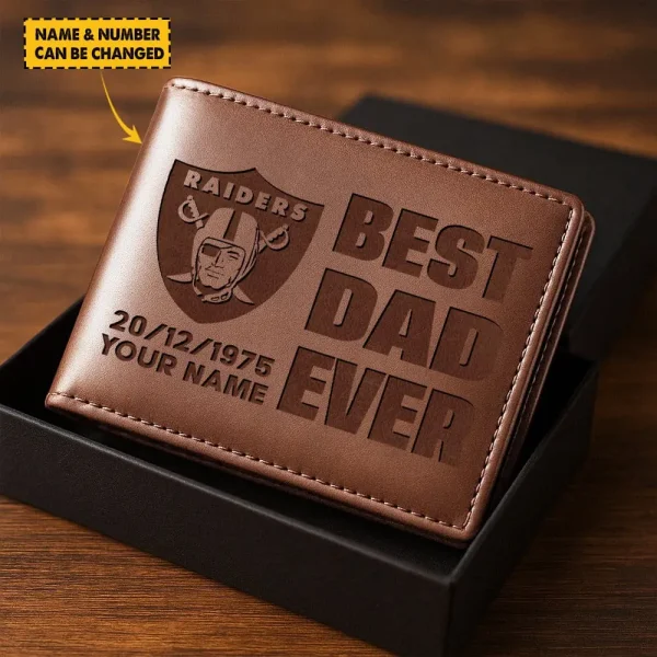 Las Vegas Raiders Best Dad Ever Men Wallet Custom Any Name And Date Gift For Father's Day