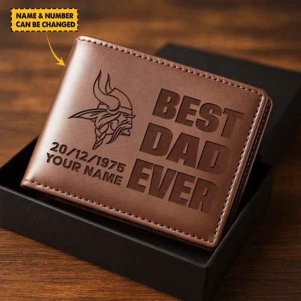 Minnesota Vikings Best Dad Ever Men Wallet Custom Any Name And Date Gift For Father's Day
