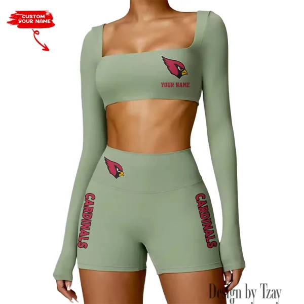 Arizona Cardinals Women's Active Wear Set Long Sleeves Crop Top And High Waist Shorts SPTWAWS001