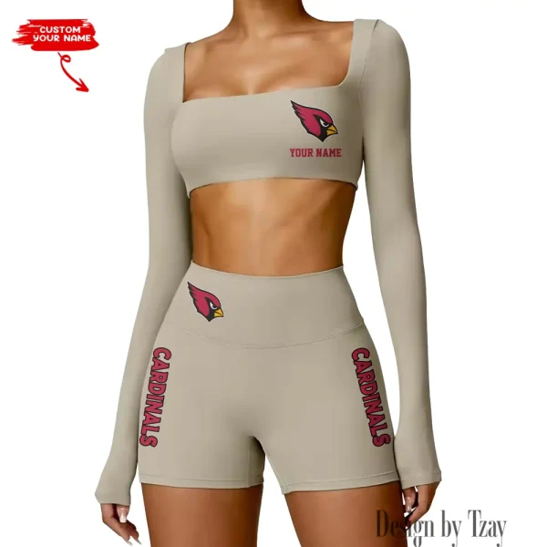 Arizona Cardinals Women's Active Wear Set Long Sleeves Crop Top And High Waist Shorts SPTWAWS001 - Image 2