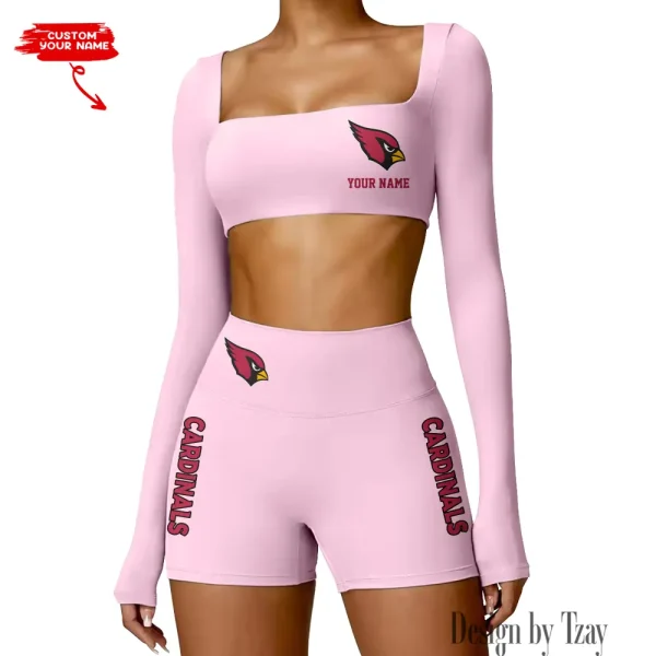 Arizona Cardinals Women's Active Wear Set Long Sleeves Crop Top And High Waist Shorts SPTWAWS001 - Image 4