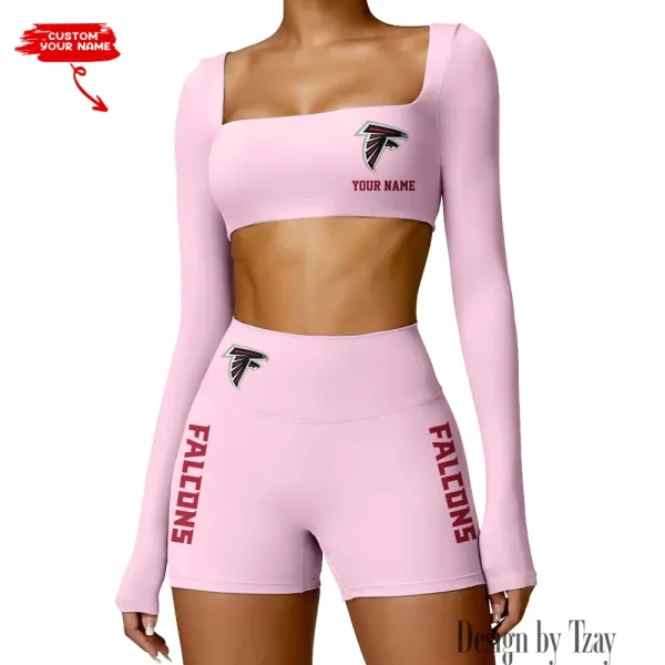 Atlanta Falcons Women's Active Wear Set Long Sleeves Crop Top And High Waist Shorts SPTWAWS002