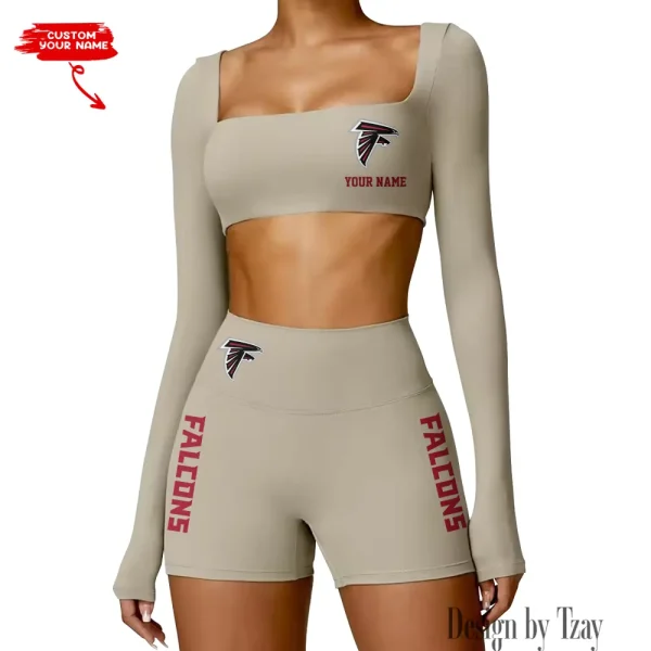 Atlanta Falcons Women's Active Wear Set Long Sleeves Crop Top And High Waist Shorts SPTWAWS002 - Image 3