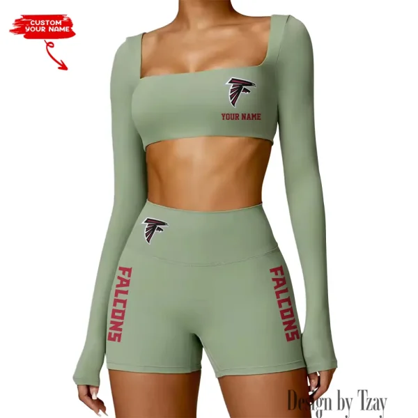 Atlanta Falcons Women's Active Wear Set Long Sleeves Crop Top And High Waist Shorts SPTWAWS002 - Image 4