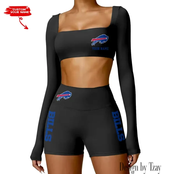Buffalo Bills Women's Active Wear Set Long Sleeves Crop Top And High Waist Shorts SPTWAWS004