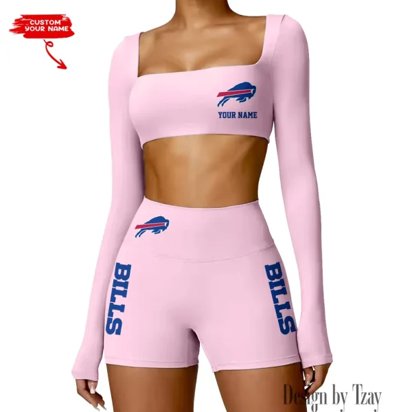 Buffalo Bills Women's Active Wear Set Long Sleeves Crop Top And High Waist Shorts SPTWAWS004 - Image 2