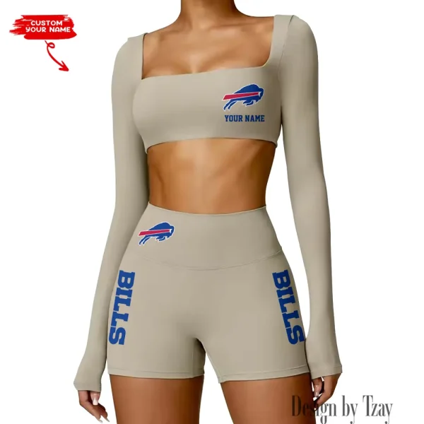Buffalo Bills Women's Active Wear Set Long Sleeves Crop Top And High Waist Shorts SPTWAWS004 - Image 3