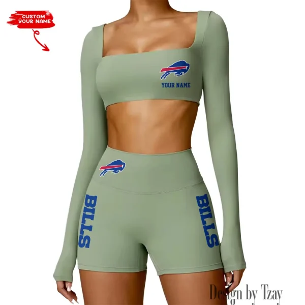 Buffalo Bills Women's Active Wear Set Long Sleeves Crop Top And High Waist Shorts SPTWAWS004 - Image 4