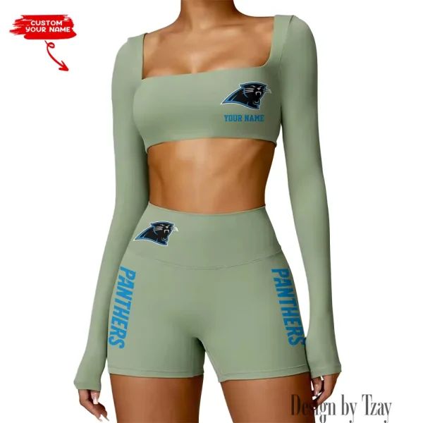 Carolina Panthers Women's Active Wear Set Long Sleeves Crop Top And High Waist Shorts SPTWAWS005