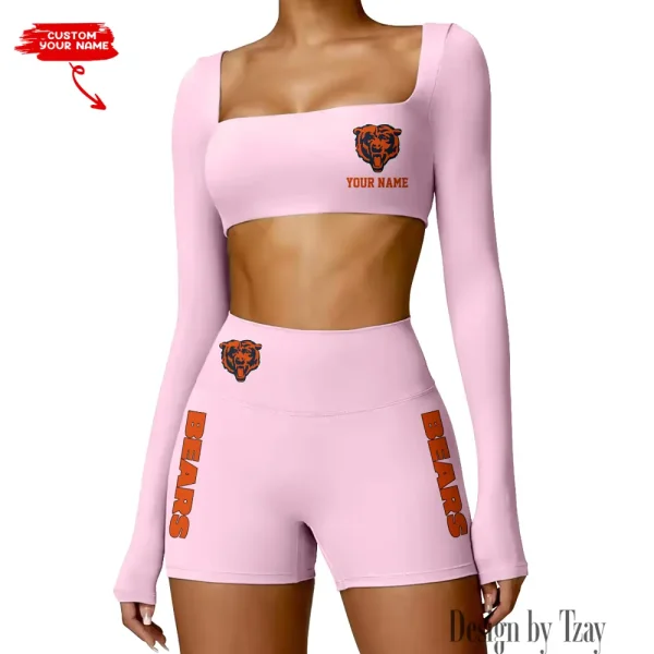 Chicago Bears Women's Active Wear Set Long Sleeves Crop Top And High Waist Shorts SPTWAWS006 - Image 2