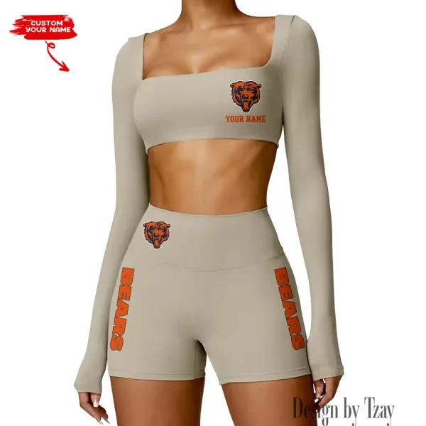 Chicago Bears Women's Active Wear Set Long Sleeves Crop Top And High Waist Shorts SPTWAWS006 - Image 3